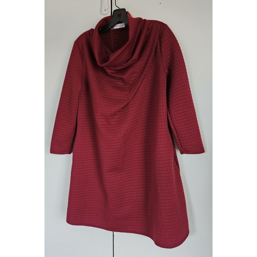 Women’s L Red Cowl Neck Tunic Sweater Dress Textured Asymmetrical Lagenlook